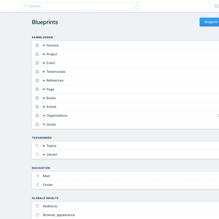 Statamic Backend Blueprints Deutsch