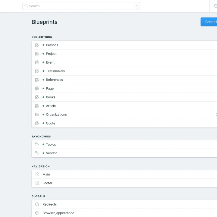 Statamic Backend Blueprints English
