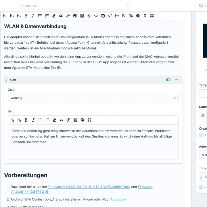 Statamic Backend Blogbeitrag
